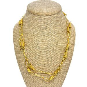 VINTAGE ARTISAN CRAFTED GOLD TONE LOOP WIRE WRAP CHAIN NECKLACE 42" MODERNIST